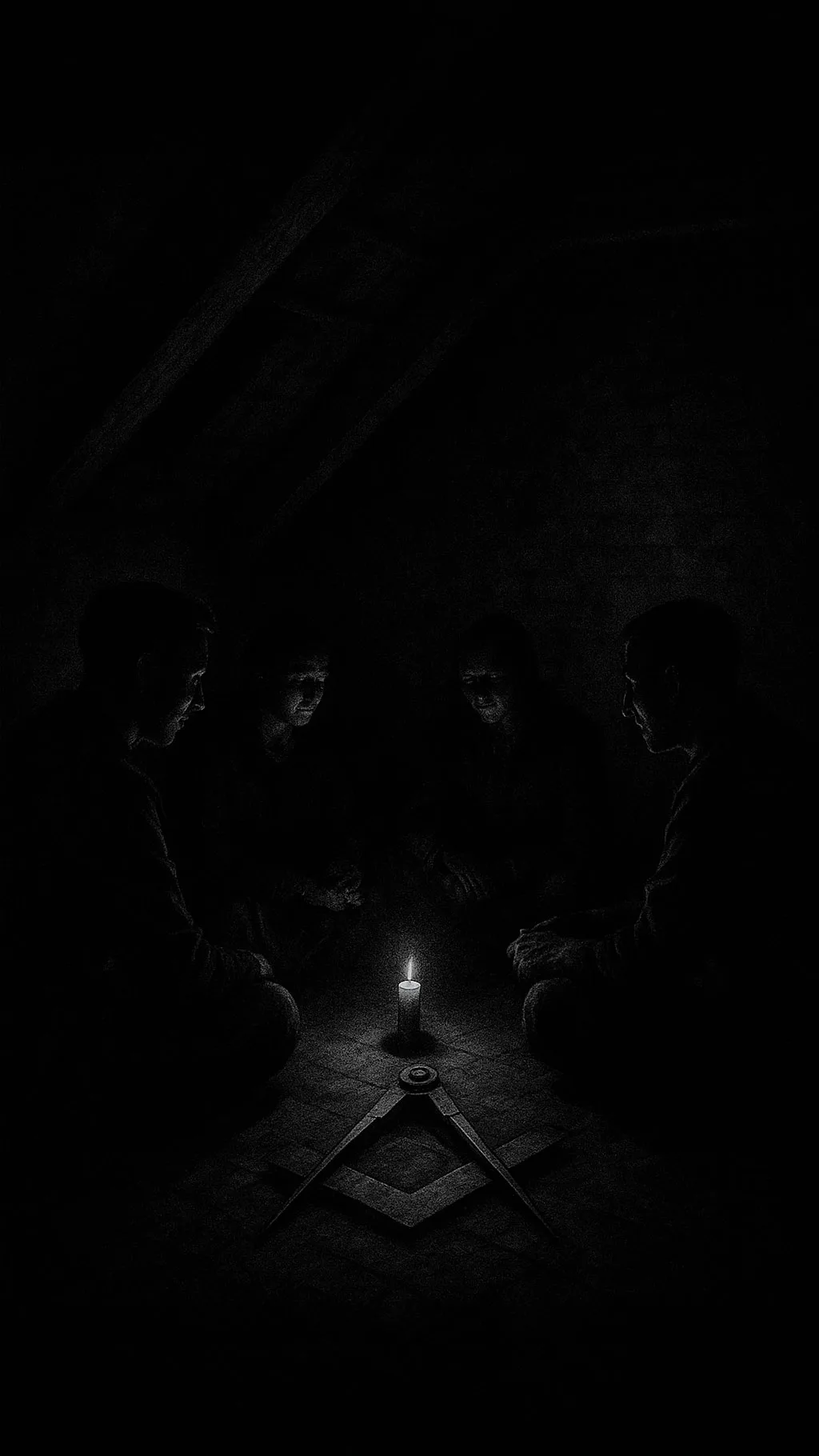 Luz en la oscuridad: logia secreta bajo amenaza Recreación de una tenida masónica clandestina iluminada por una vela