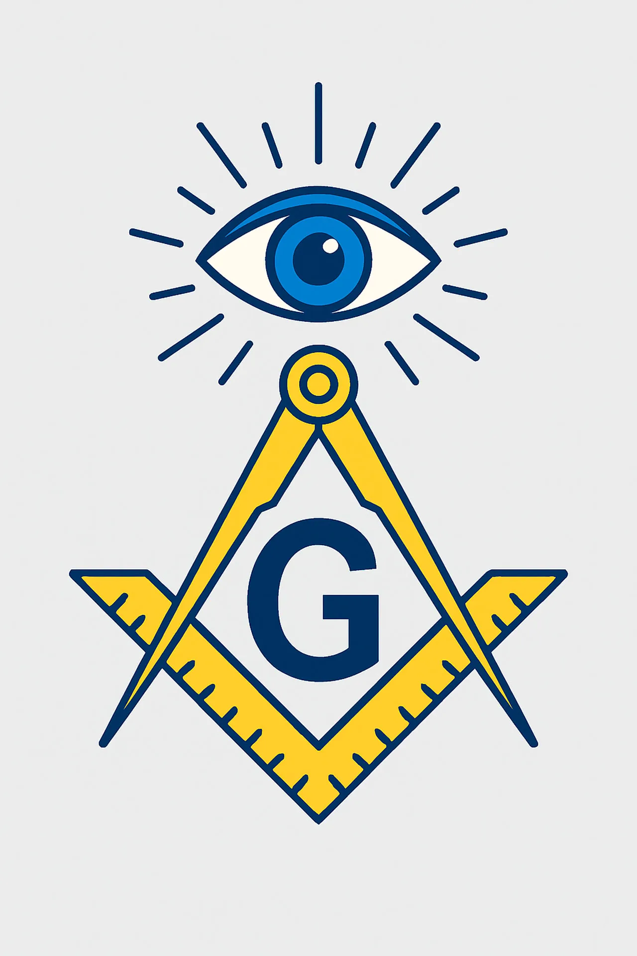 Icono moderno de la masonería con escuadra, compás, ojo y letra G