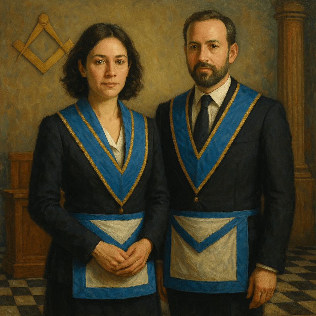 Hermanos y Hermanas – El Rito Francés Retrato formal de masones con atuendos del Rito Francés