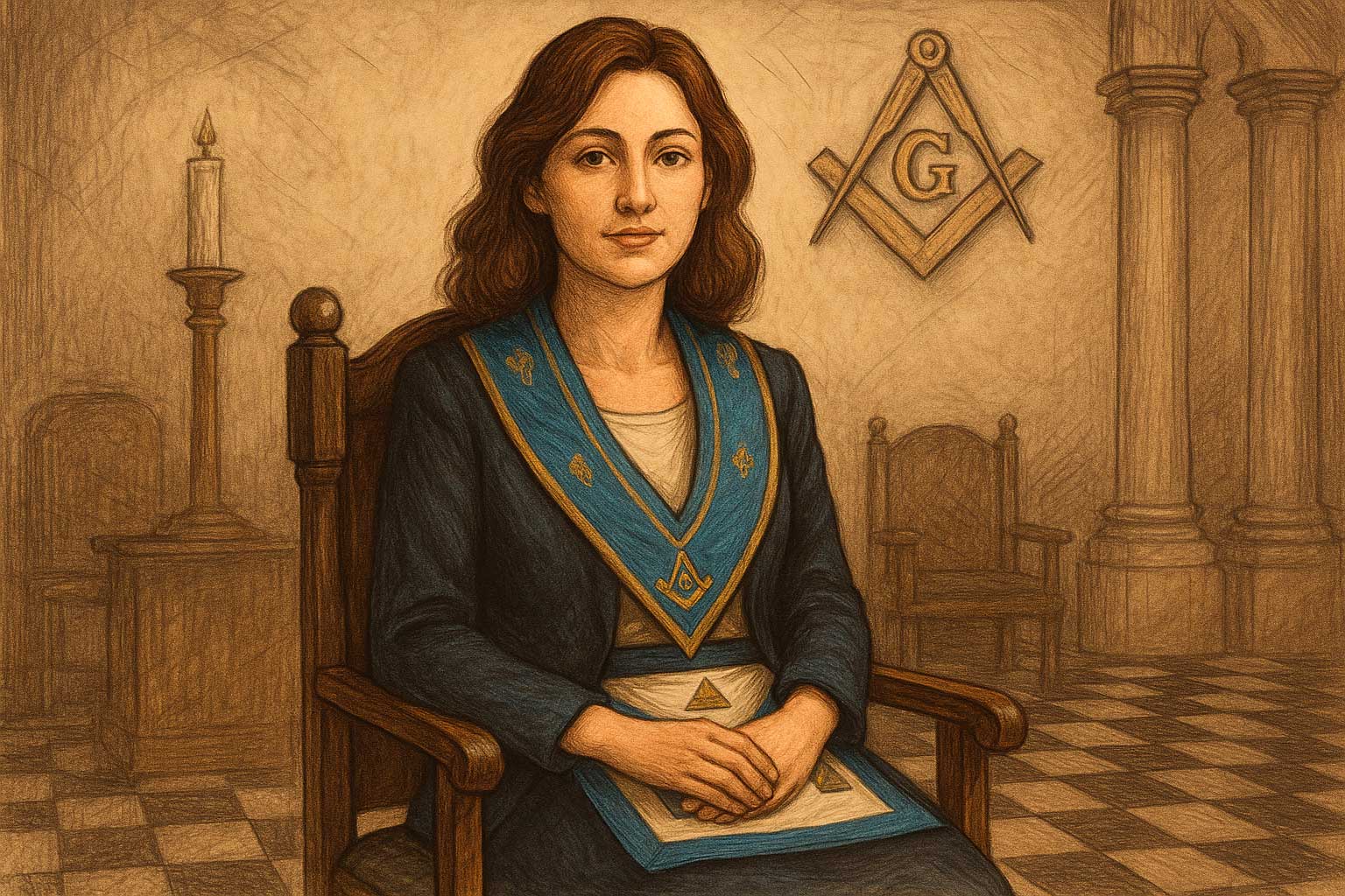 Mujer masona sentada en un templo masónico – mujeres y masonería