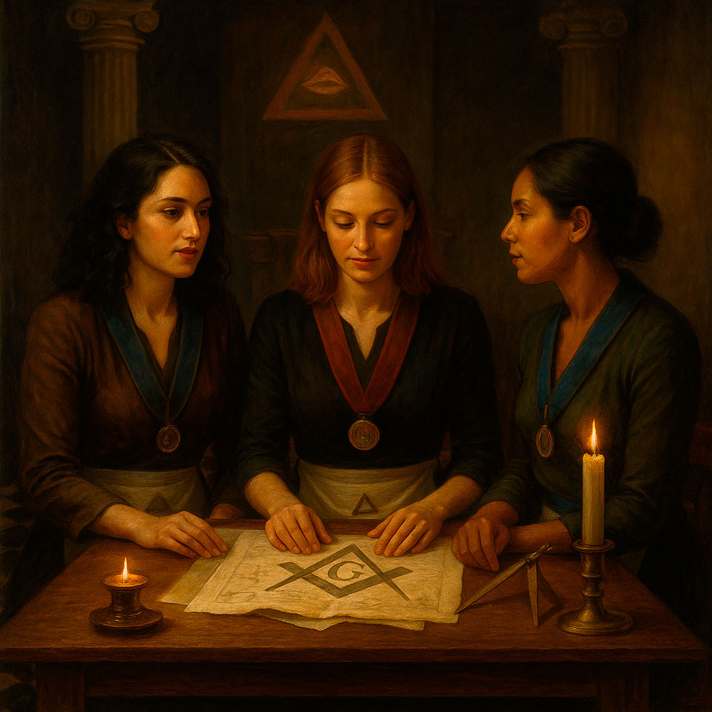 Reunión de masonas – mujeres y masonería Tres mujeres masonas en trabajo de logia – mujeres y masonería