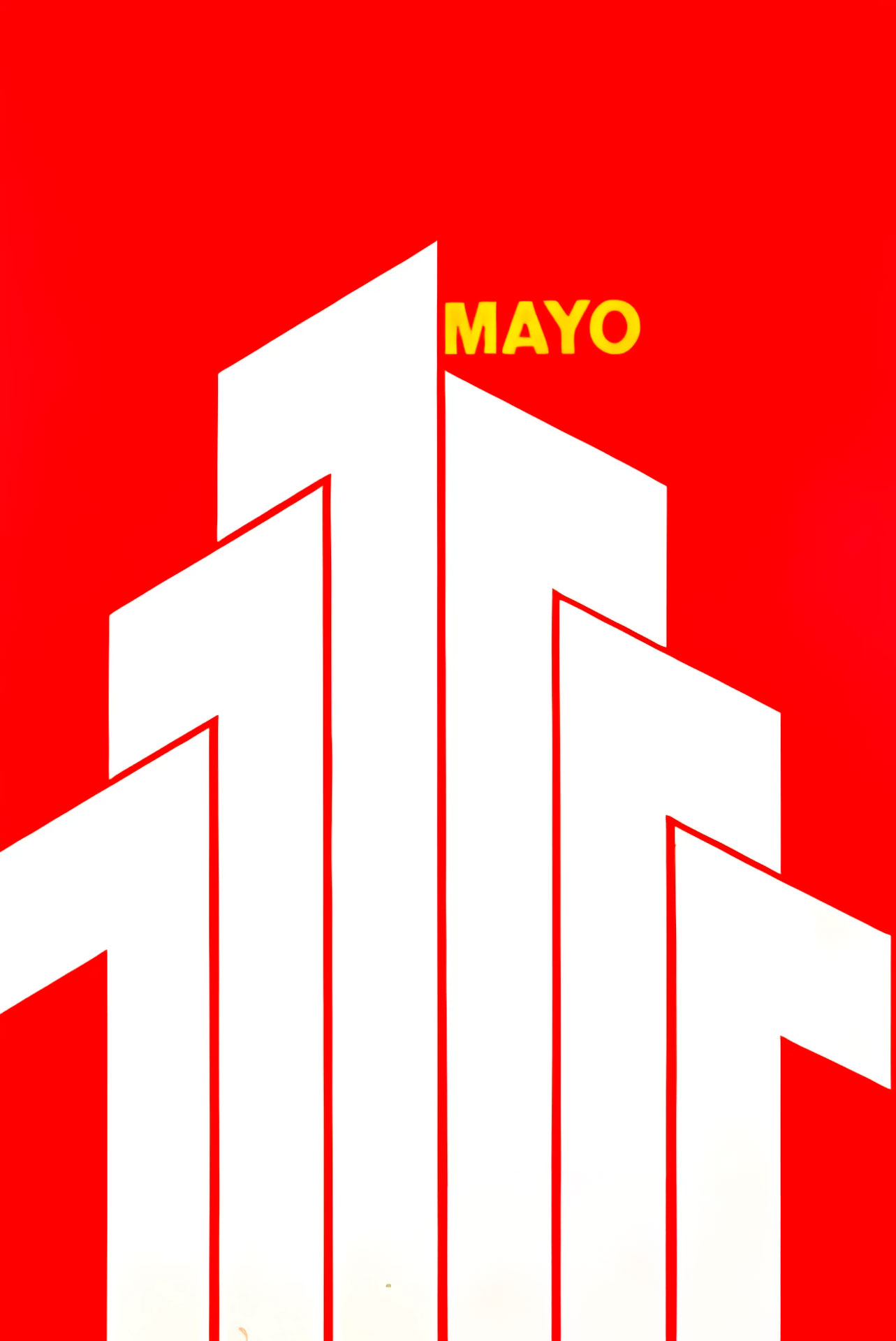 Diseño gráfico conceptual del 1º de mayo Cartel rojo y blanco con diseño simbólico moderno del 1 de mayo, inspirado en el movimiento obrero.