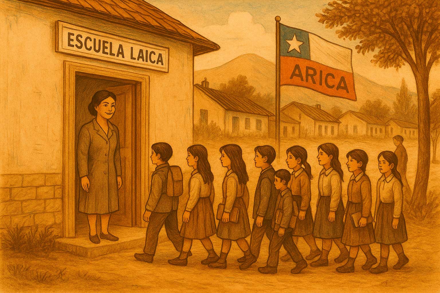 Escuela laica y bandera republicana como símbolo de educación cívica vinculada a los ideales masónicos