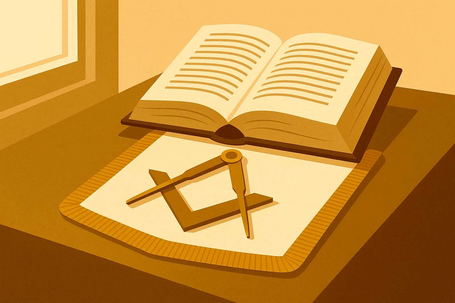Libro abierto con símbolos masónicos