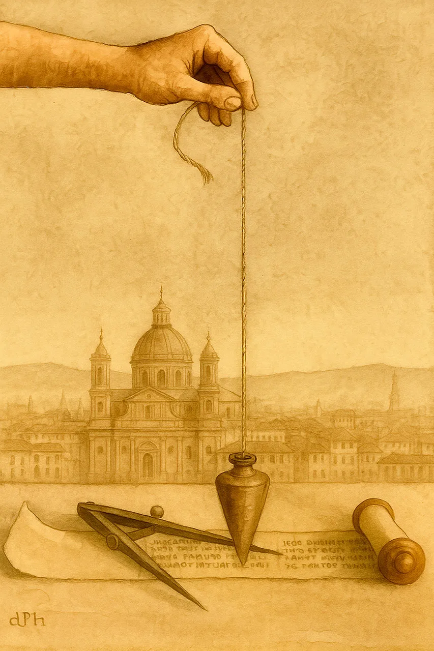 Símbolos de la masonería en Madrid con fondo arquitectónico del siglo XVIII