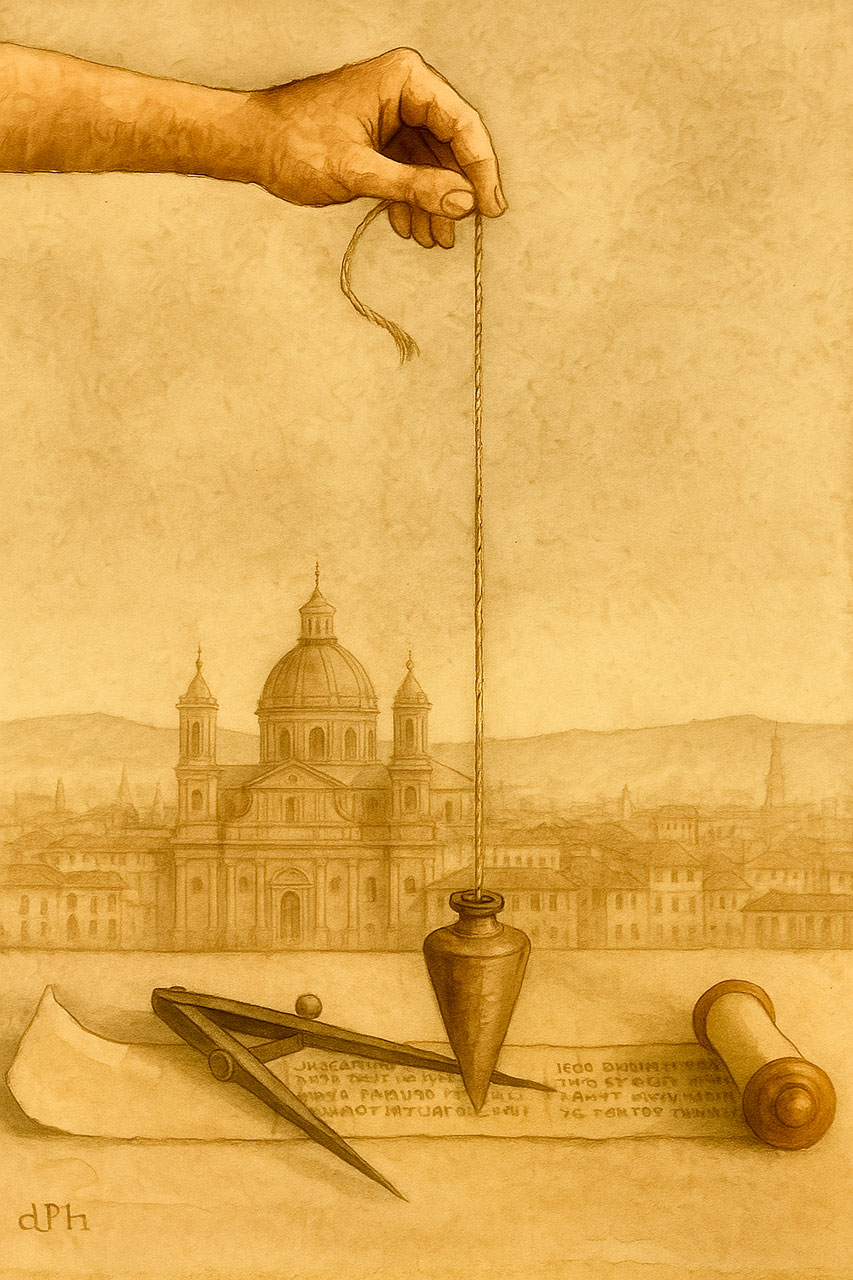 Símbolos de la masonería en Madrid con fondo arquitectónico del siglo XVIII