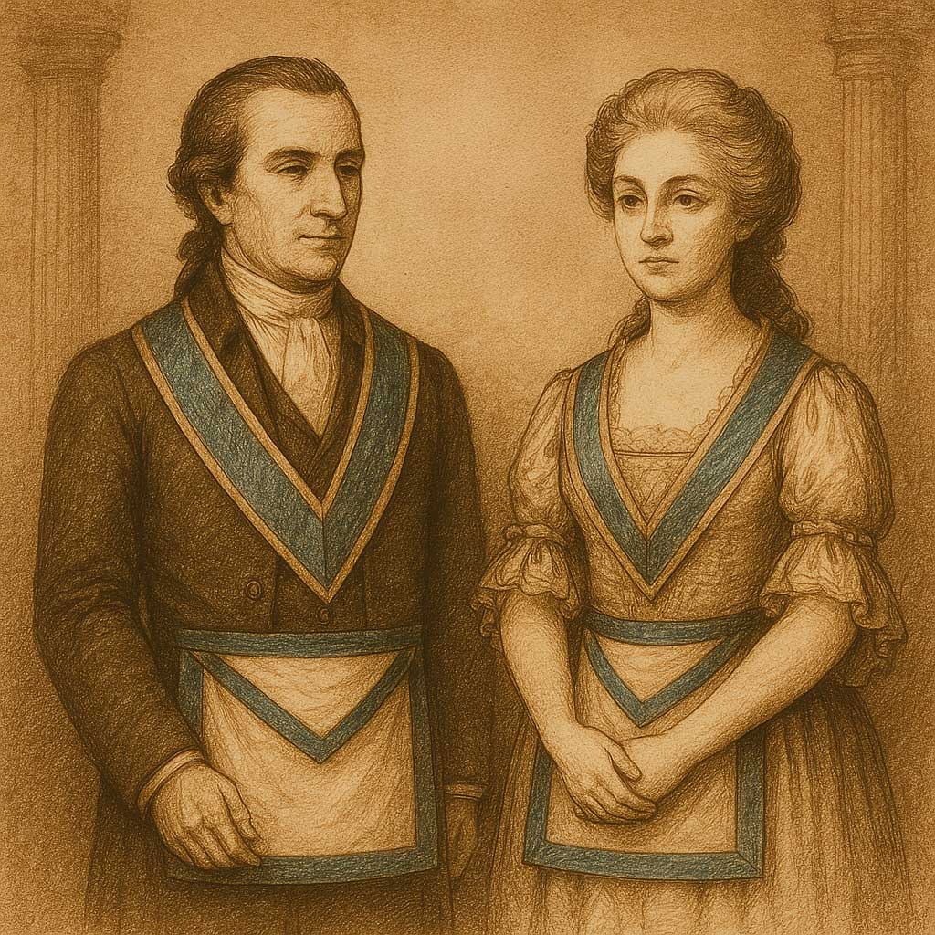 Retrato formal de masones con atuendos del Rito Francés