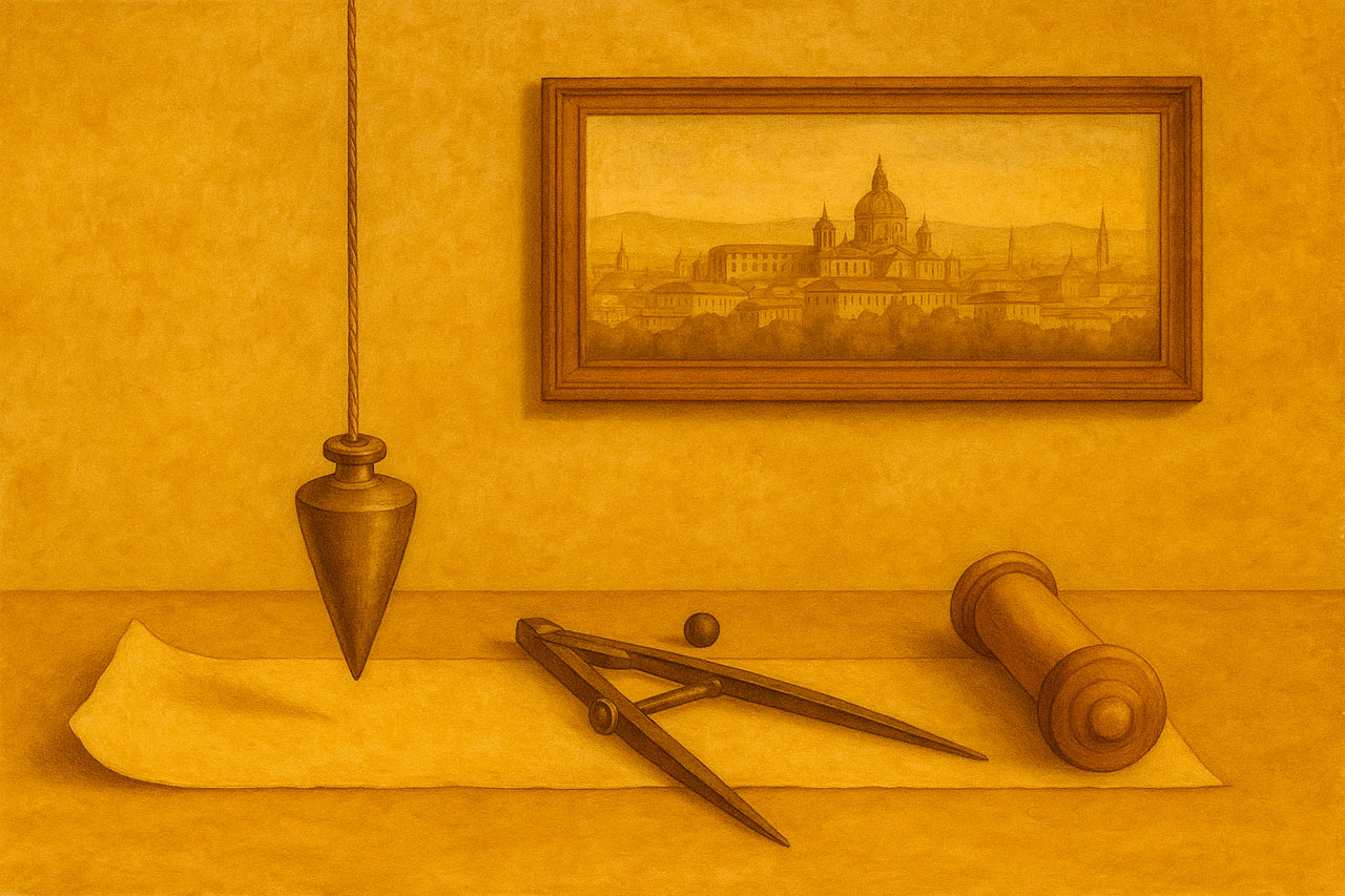 Persona andando sobre suelo ajedrezado. Simbológicamente representa una logia masónica en Madrid