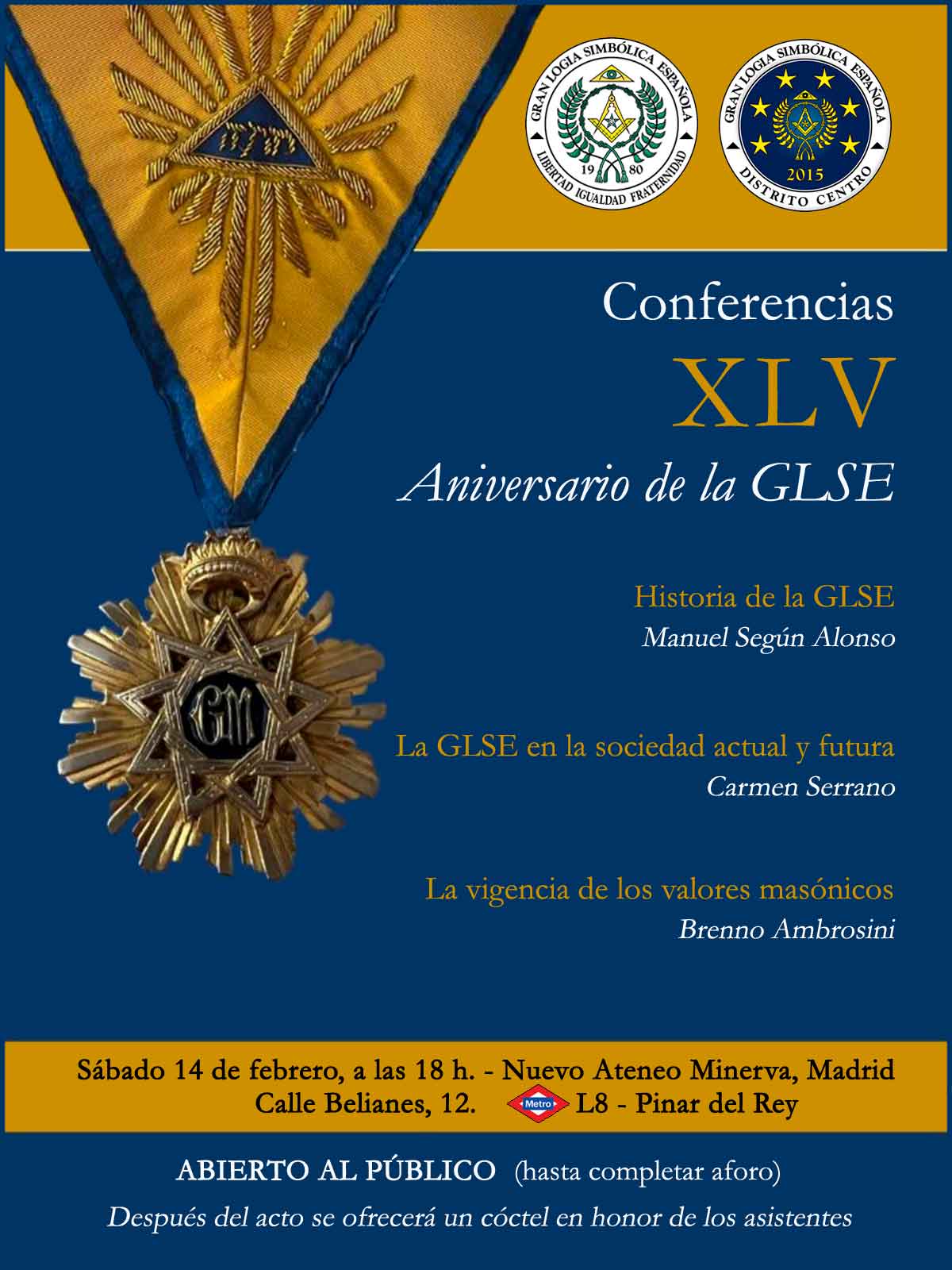 Cartel de las conferencias del 45 aniversario de la GLSE en Madrid (XLV aniversario).